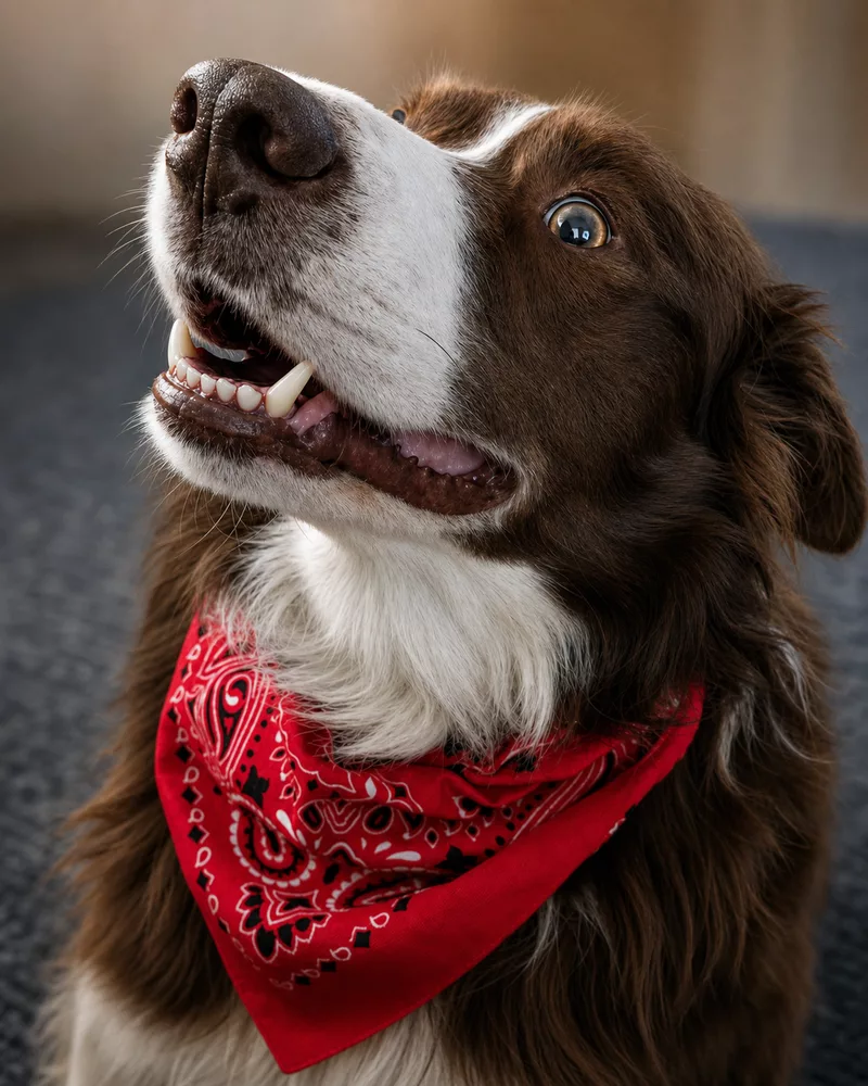 Argos the Border Collie wearing his red bandana